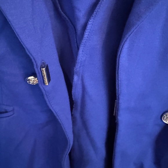 Lane Bryant 28 Royal Blue Jacket with Faux Black Leather trimmed collar - Picture 4 of 7
